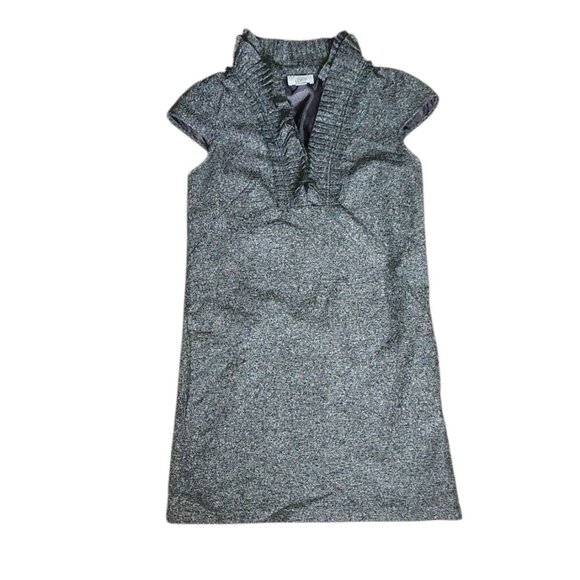 Ann Taylor Loft Dress Womens Size 4 Gray Ruffle Pleated Collar Wool Silk Career - Picture 1 of 5